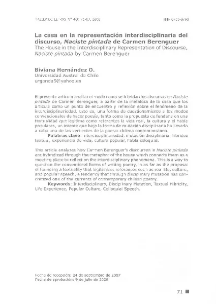 La casa en la representación interdisciplinaria del discurso  [artículo] Biviana Hernández O.