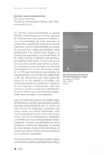 Quince autocomentarios  [artículo] Paula Miranda.