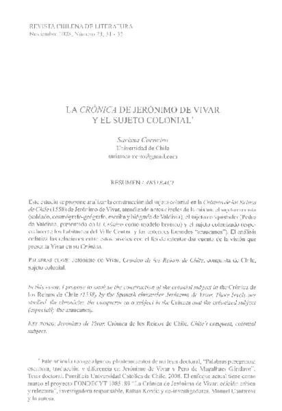 La Crónica de Jerónimo de Vivar y el sujeto colonial  [artículo] Sarissa Carneiro.