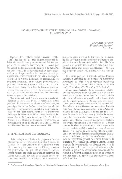 Las manifestaciones intertextuales de Bananos y hombres de Carmen Lyra  [artículo] Seidy Araya Solano.
