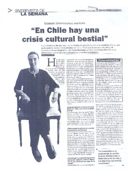 "En Chile hay una crisis cultural bestial"  [artículo] María José Cabezas.
