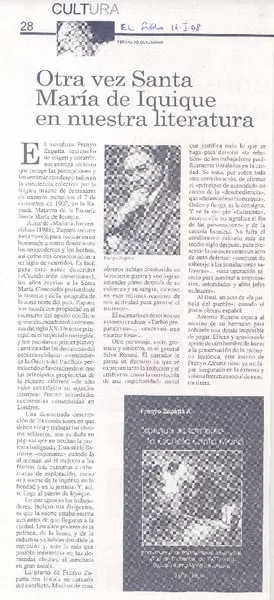 Otra vez Santa María de Iquique en nuestra literatura  [artículo] Fernando Quilodrán.
