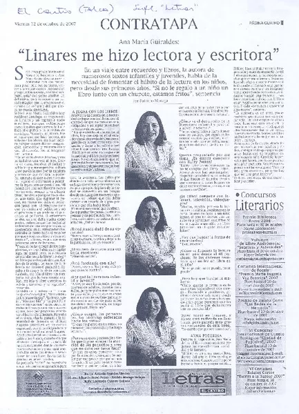 "Linares me hizo lectora y escritora"  [artículo] Ana María Gûiraldes.