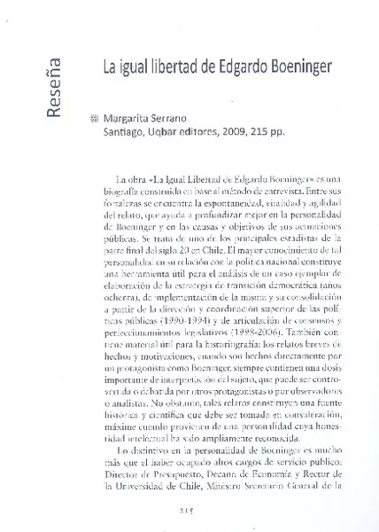 la igual libertad de Edgardo Boeninger  [artículo] Juan Irarrázaval.