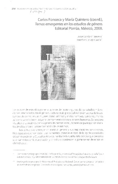 Temas emergentes en los estudios de género  [artículo] Jorge García Villanueva.