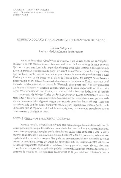 Roberto Bolaño y Raúl Zurita  [artículo] Chiara Bolognese.