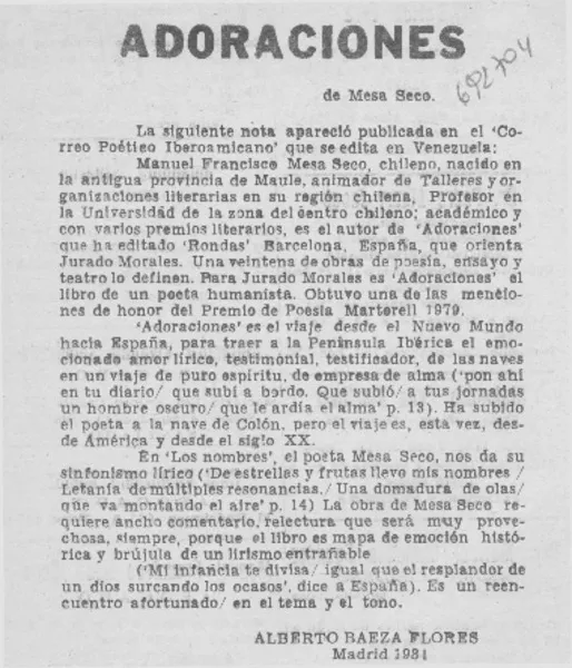Adoraciones  [artículo] Alberto Baeza Flores.