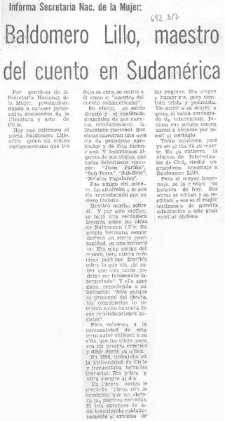 Balomero Lillo, maestro del cuento en Sudamérica.  [artículo]