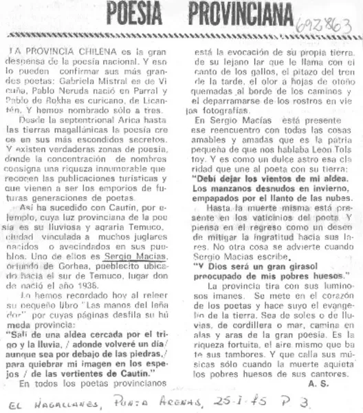 Poesía provinciana  [artículo] A.S.