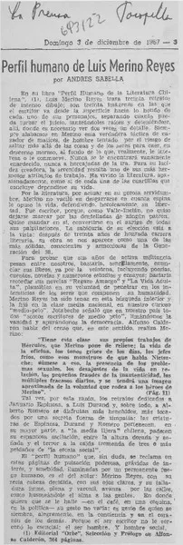 Perfil humano de Luis Merino Reyes  [artículo] Andrés Sabella.