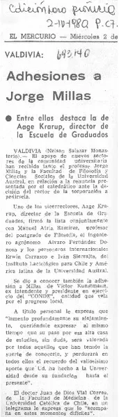 Adhesiones a Jorge Millas  [artículo] Nelson Salazar Monasterio.