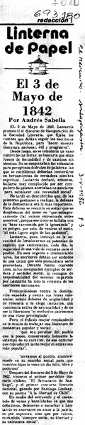 El 3 de mayo de 1842  [artículo] Andrés Sabella.