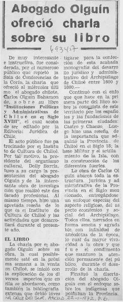 Abogado Olguín ofreció charla sobre su libro.  [artículo]