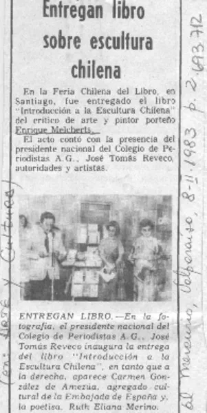 Entregan libro sobre escultura chilena.  [artículo]