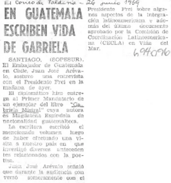 En Guatemala escriben vida de Gabriela  [artículo].