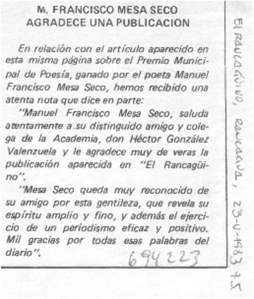M. Francisco Mesa Seco.  [artículo]