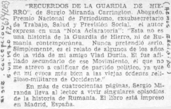 Recuerdos de la guardia de hierro".  [artículo]