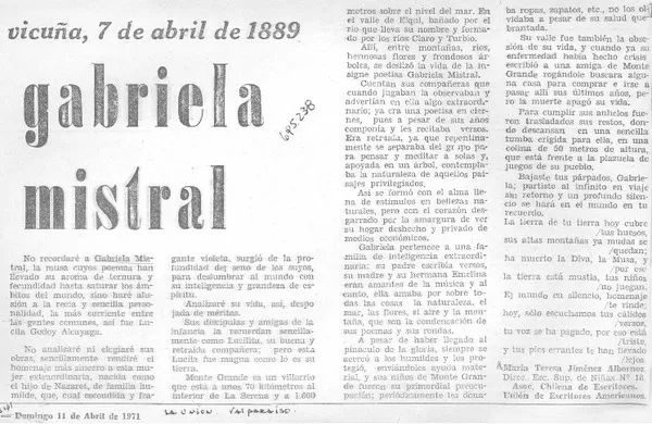 Gabriela Mistral  [artículo] María Teresa Jiménez Albornoz.