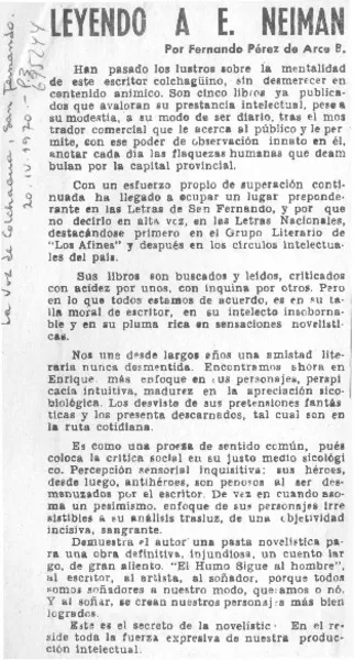 Leyendo a E. Neiman  [artículo] Fernando Pérez de Arce B.