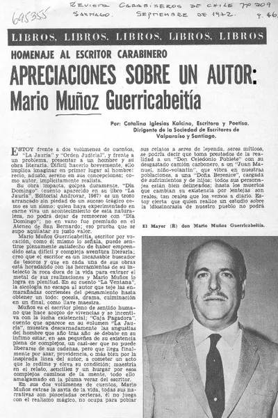Apreciaciones sobre un autor: Mario Muñoz Guerricabeitía  [artículo] Catalina Iglesias Kalcina.