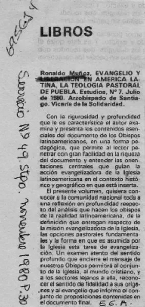 Evangelio y liberación en América Latina  [artículo] E. G. A.