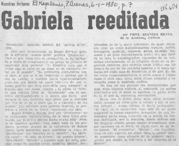 Gabriela reeditada  [artículo] Fidel Araneda Bravo.
