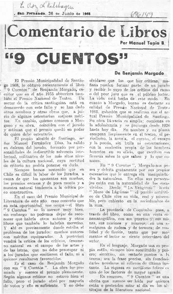 "9 cuentos"  [artículo] Manuel Tapia B.