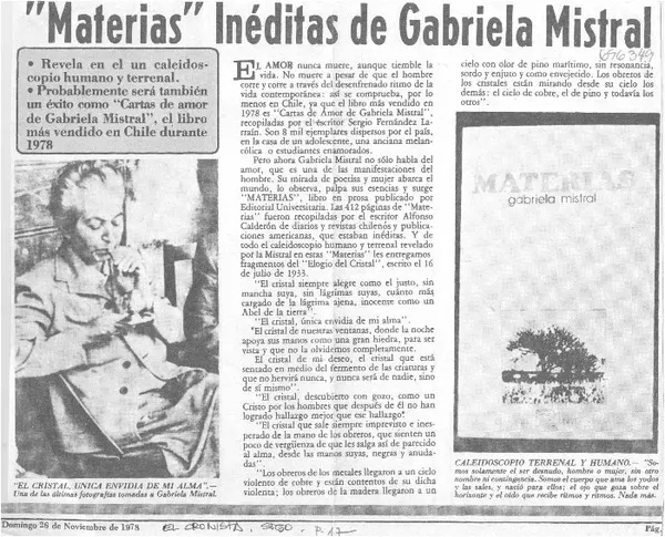 "Materias" inéditas de Gabriela Mistral.  [artículo]