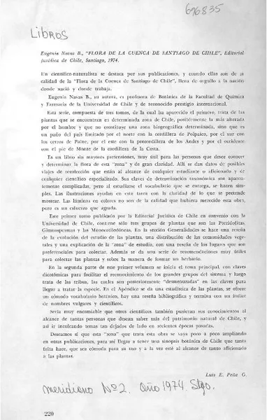Flora de la cuenca de Santiago de Chile  [artículo] Luis E. Peña G.