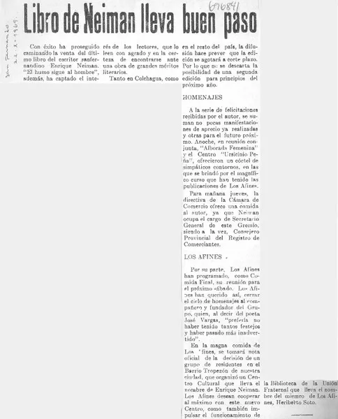 Libro de Neiman lleva buen paso  [artículo].