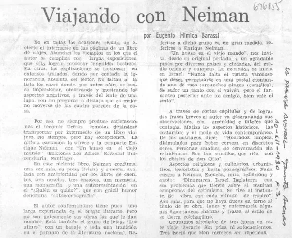 Viajando con Neiman  [artículo] Eugenio Mimica Barassi.