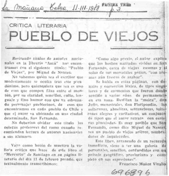 Pueblo de viejos  [artículo] Francisco Muñoz Vivallo.