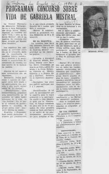 Programan concurso sobre vida de Gabriela Mistral.  [artículo]
