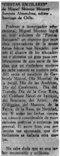 "Fiestas escolares"  [artículo] Efraín Szmulewicz.