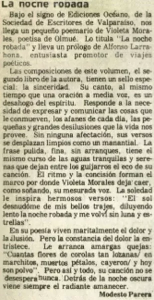 La noche robada  [artículo] Modesto Parera.
