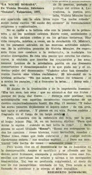 La noche robada"  [artículo] Edilberto Domarchi.