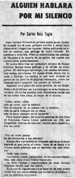 Alguien hablará por mi silencio  [artículo] Carlos Ruiz-Tagle.