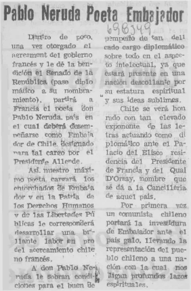 Pablo Neruda poeta embajador.  [artículo]