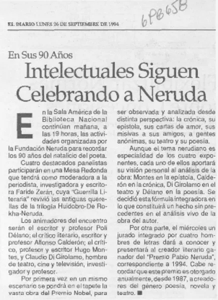 Intelectuales siguen celebrando a Neruda.  [artículo]
