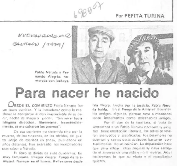 Para nacer he nacido  [artículo] Pepita Turina.