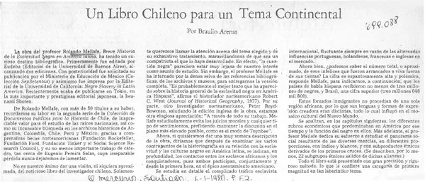Un libro chileno para un tema continental  [artículo] Braulio Arenas.