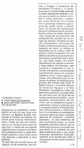 La Beatriz Ovalle  [artículo] J.Q.
