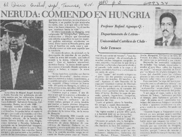 Neruda, comiendo en Hungría  [artículo] Rafael Aguayo Q.