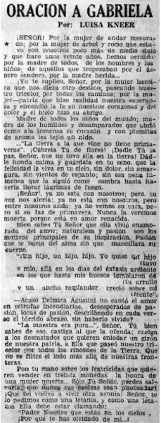 Oración de Gabriela  [artículo] Luisa Kneer.