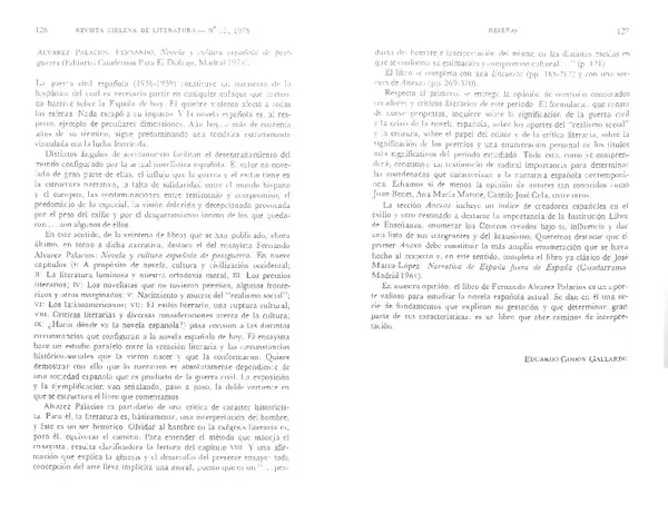 Novela y cultura española de postguerra  [artículo] Eduardo Godoy Gallardo.