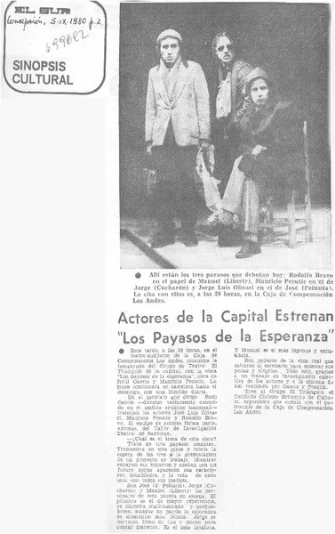 Actores de la capital estrenan "Los payasos de la esperanza".  [artículo]