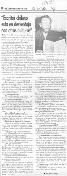 Escritor chileno está en desventaja con otras culturas" : [entrevista] [artículo] Raúl Arteaga.