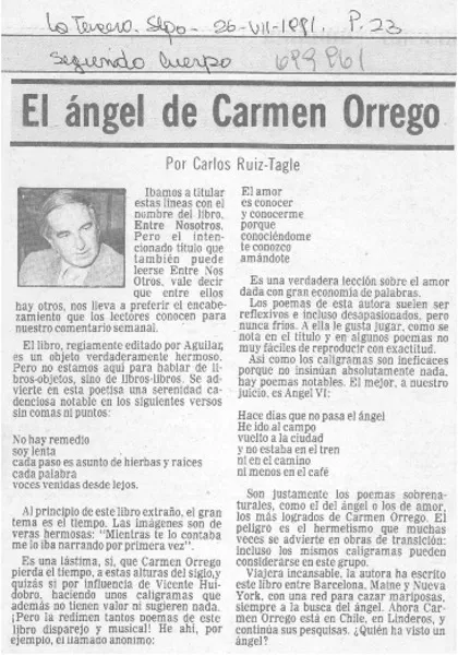 El ángel de Carmen Orrego  [artículo] Carlos Ruiz-Tagle.