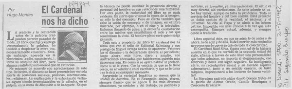 El cardenal nos ha dicho  [artículo] Hugo Montes.