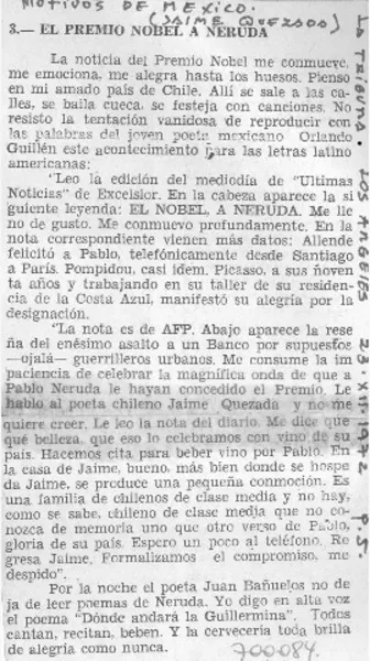 El Premio Nobel de Neruda  [artículo] Jaime Quezada.